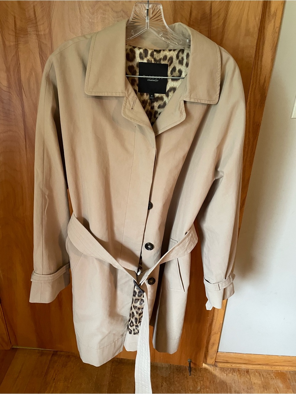 Talbots Beige Trench Coat with Leopard-Print Lining
